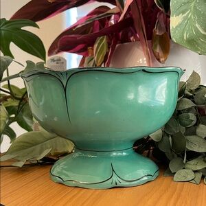 Vintage Green & Black Large Compote Bowl Stamped Czechoslovakia